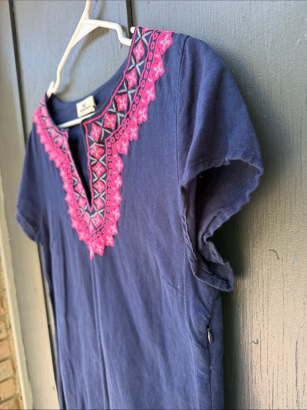 Vineyard Vines Navy Midi Dress with Pink Embroidery - Picture 3 of 5